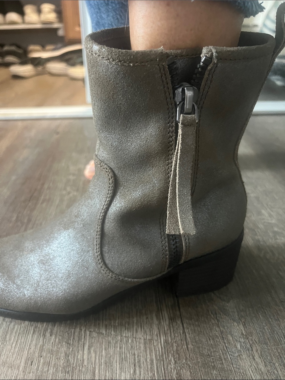 Women’s  Clarks gold tone Taupe Ankle Boot with Side Zip